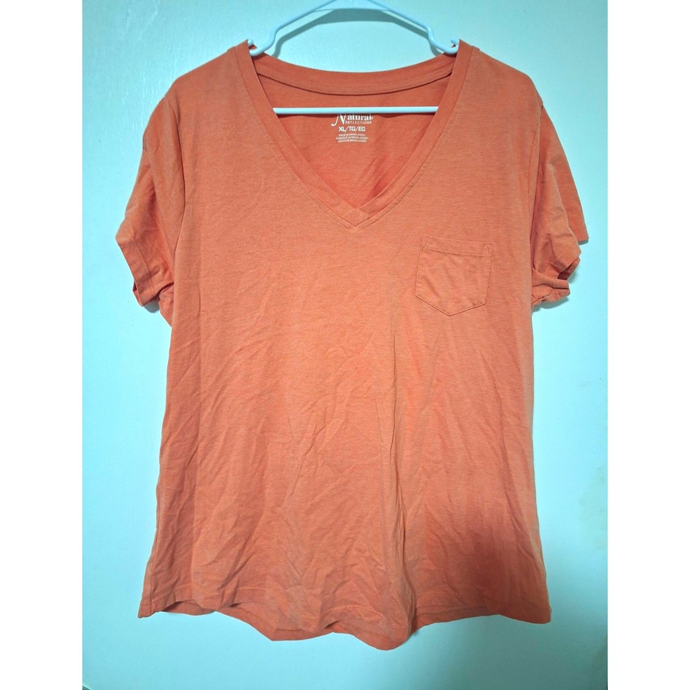Natural Reflections Women's V-Neck Pocket T-Shirt XL Coral Peach Short Sleeve